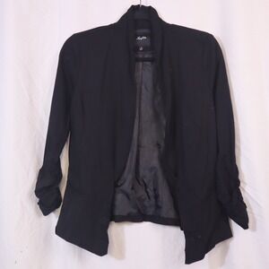 Leighton Women Black Ruched Sleeve Open Front Blazer Jacket Size S
